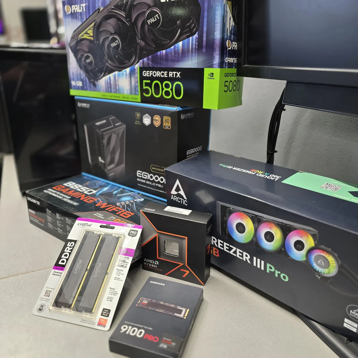 Composants choisis pour un PC gamer : carte graphique, processeur, mémoire, SSD, refroidissement
